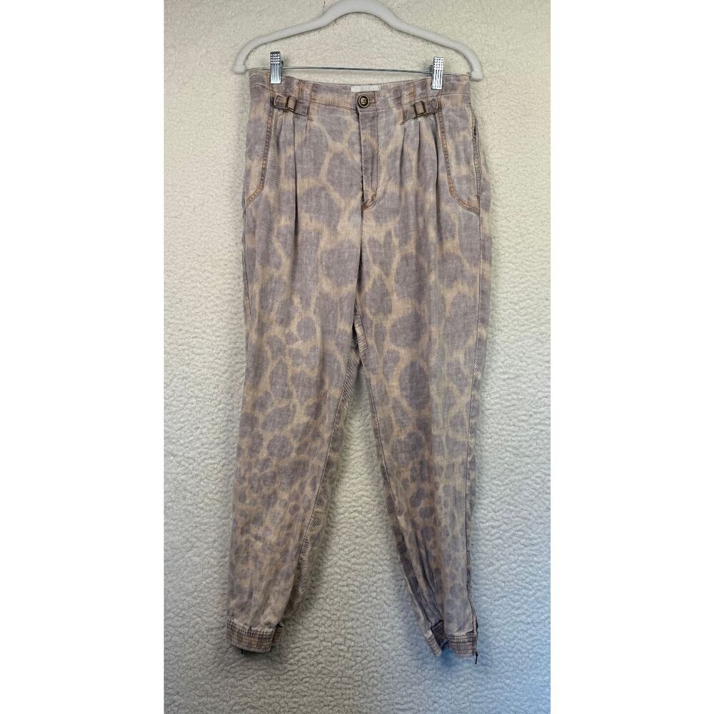 Anthropologie Womens Tamarind Giraffe Print Linen Lyocell Pleated Joggers Size 4